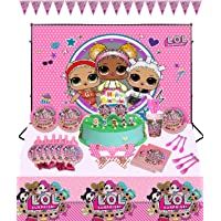Los mejores  - veeyiki 104PCS Conjunto de Suministros para Fiestas de Tema L.O.1. Surprise-Mantel-Plato-Servilleta-Banderín-Soplador…